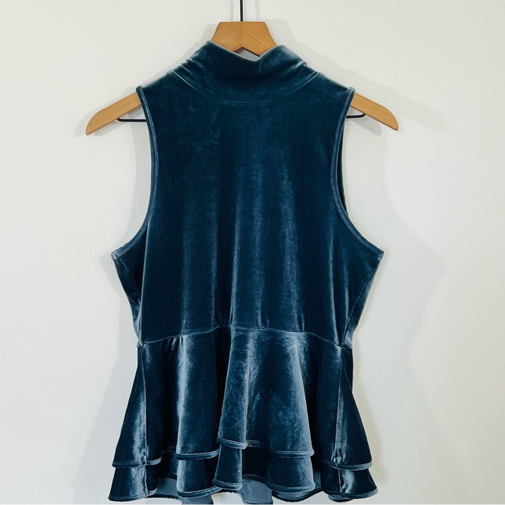 Torn By Ronny Kobo Icy Blue Velvet Sleeveless Gorgeous Peplum Top Size Medium - Picture 10 of 12